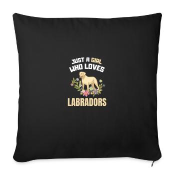Chien Amoureux Fleurs Fille Cadeau Labrador - Housse de coussin décorative 45 x 45 cm - noir - Devant