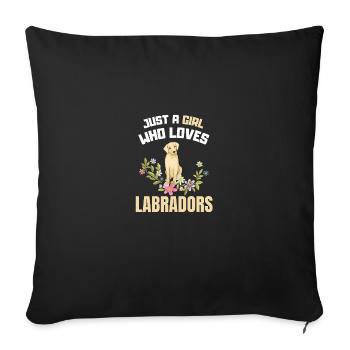 Fleurs Chiens Filles Idée cadeau Labrador - Housse de coussin décorative 45 x 45 cm - noir - Devant