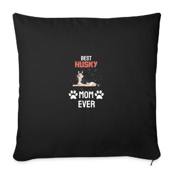 Chien Ami Chiens Maman Fête des Mères Cadeau Husky - Housse de coussin décorative 45 x 45 cm - noir - Devant