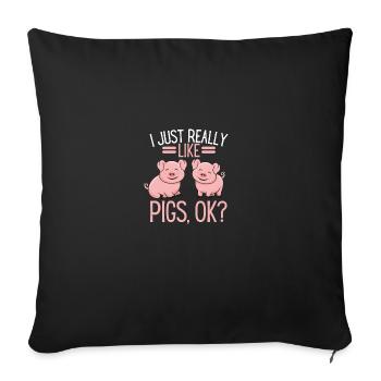 Cochon de cadeau drôle d'agriculteur d'animaux de ferme - Housse de coussin décorative 45 x 45 cm - noir - Devant