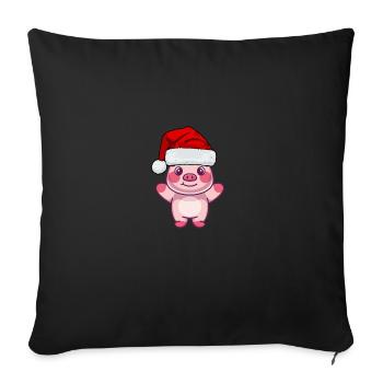 Cadeau d’animal de ferme Père Noël Cochon - Housse de coussin décorative 45 x 45 cm - noir - Devant