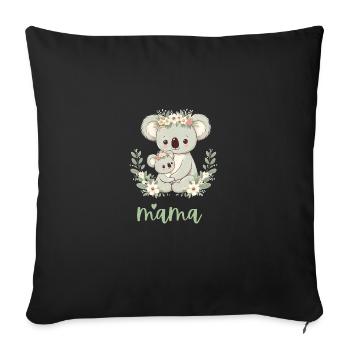 Maman Koala ours câlin I Couronne florale maman I Koala - Housse de coussin décorative 45 x 45 cm - noir - Devant