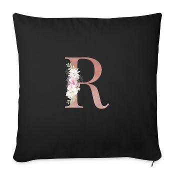 Monogramme R Floral personnalisable - Housse de coussin décorative 45 x 45 cm - noir - Devant