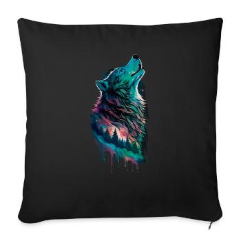 Aurores boréales en forme de loup dans la forêt - Housse de coussin décorative 45 x 45 cm - noir - Devant