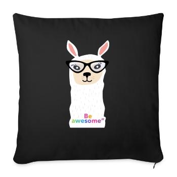 Lama with glasses with the phrase "be awesome" - Sofa pillowcase 17,3'' x 17,3'' (45 x 45 cm) - black - Front