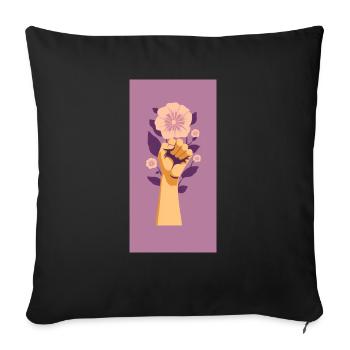 Poing féministe avec fleur violette. - Housse de coussin décorative 45 x 45 cm - noir - Devant