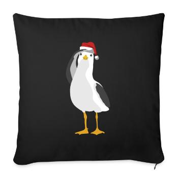 Seagull avec chapeau de Noël maritime du nord de l'Allemagne - Housse de coussin décorative 45 x 45 cm - noir - Devant