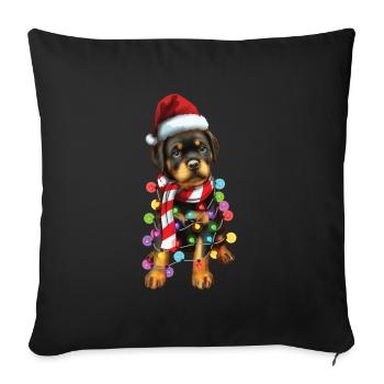 Noël Rottweiler Noël Père Noël Mignon Chien Cadeau - Housse de coussin décorative 45 x 45 cm - noir - Devant