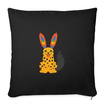 Guépard exotique fantastique avec oreilles en plumes arc-en-ciel - Housse de coussin décorative 45 x 45 cm - noir - Devant