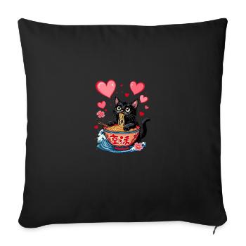Cat Ramen Kawaii Japanese-Inspired Art - Sofa pillowcase 17,3'' x 17,3'' (45 x 45 cm) - black - Front