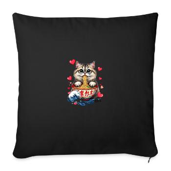 Cat Ramen Kawaii Japanese-Inspired Art - Sofa pillowcase 17,3'' x 17,3'' (45 x 45 cm) - black - Front