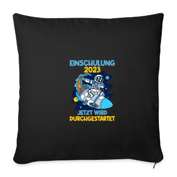 Einschulung 2023 Rakete Schulkind Schuleinführung - Sofakissenbezug 45 x 45 cm - Schwarz - Vorne