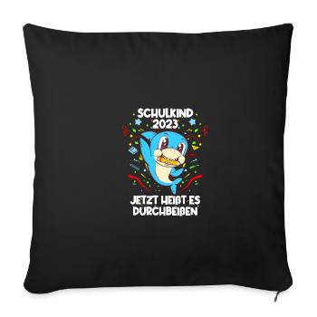 Einschulung 2023 Hai Schulkind Schuleinführung - Sofakissenbezug 45 x 45 cm - Schwarz - Vorne