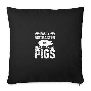 Facilement distrait par les porcs - Housse de coussin décorative 45 x 45 cm - noir - Devant