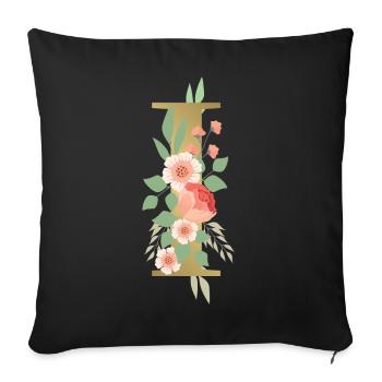 Elégante lettre 'I' avec des fleurs - Housse de coussin décorative 45 x 45 cm - noir - Devant