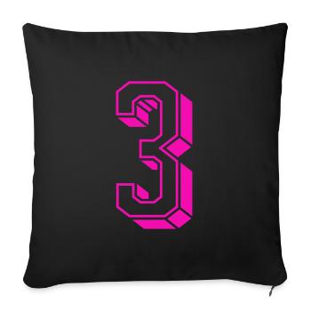 Zahl drei - Nummer 3 pink Mädchen Trikotnummer - Sofakissenbezug 45 x 45 cm - Schwarz - Vorne