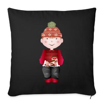 little boy with bobble hat and candy cane - Sofa pillowcase 17,3'' x 17,3'' (45 x 45 cm) - black - Front