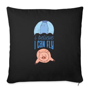 Cochon avec parachute | Je crois que je peux voler. - Housse de coussin décorative 45 x 45 cm - noir - Devant