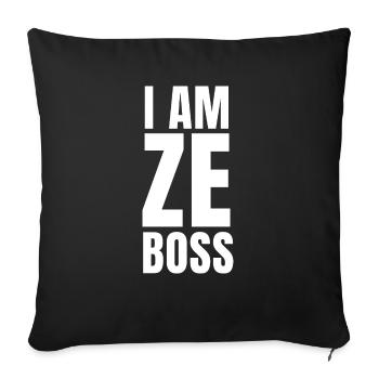 I am ZE BOSS (blanc) cadeau collègue chef bureau - Housse de coussin décorative 45 x 45 cm - noir - Devant