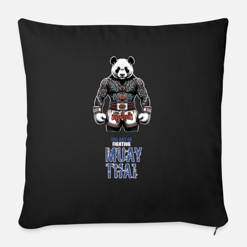 Muay Thai Kickboxen und Thaiboxen panda - Sofakissenbezug 45 x 45 cm - Schwarz