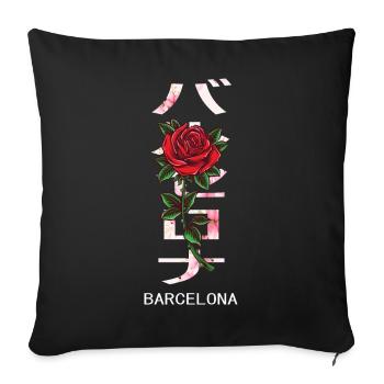 Barcelone en japonais avec des roses et des fleurs de cerisier - Housse de coussin décorative 45 x 45 cm - noir - Devant