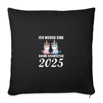 Je serai une grande sœur en 2025, licorne - Housse de coussin décorative 45 x 45 cm - noir - Devant