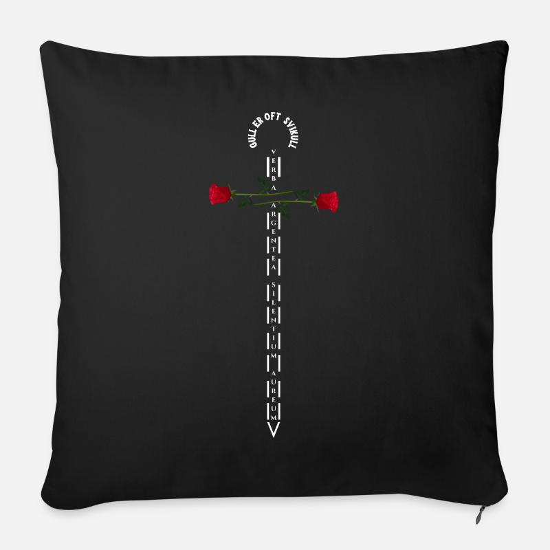 Engel mit Rosen und Kreuz auf dem Hintergrund des Textes - Sofakissenbezug 45 x 45 cm - Schwarz