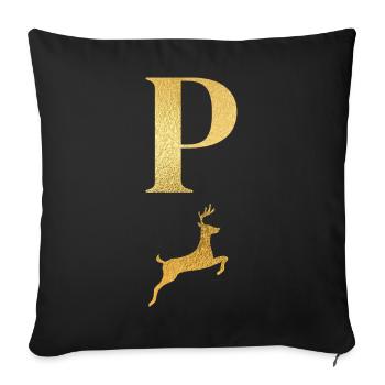 Letter p golden deer - gift idea - Sofa pillowcase 17,3'' x 17,3'' (45 x 45 cm) - black - Front