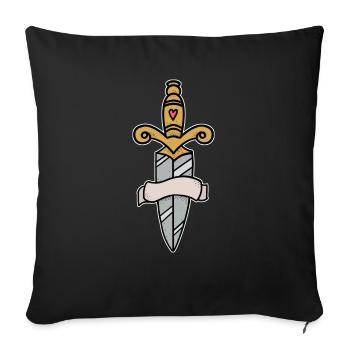 Traditionnelle couteau à épée tatouage avec bannière - Housse de coussin décorative 45 x 45 cm - noir - Devant