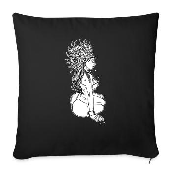 Indian woman // Flowers - Sofa pillowcase 17,3'' x 17,3'' (45 x 45 cm) - black - Front
