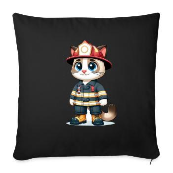 Chat mignon pompier - Housse de coussin décorative 45 x 45 cm - noir - Devant