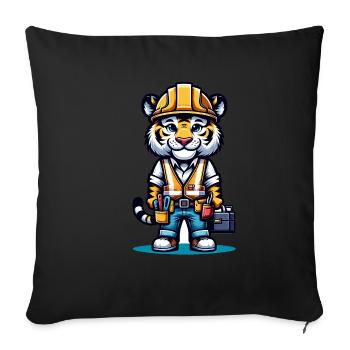 Cute Tiger Construction Worker - Sofa pillowcase 17,3'' x 17,3'' (45 x 45 cm) - black - Front