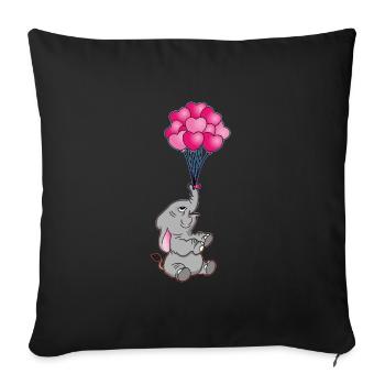 éléphant drôle avec des ballons coeur | l'éléphant - Housse de coussin décorative 45 x 45 cm - noir - Devant