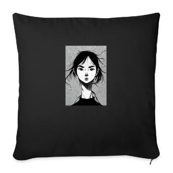 anime fille - Housse de coussin décorative 45 x 45 cm - noir - Devant