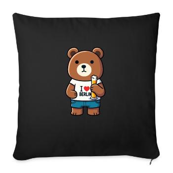 Berlin Tourist Bear avec de la bière et I Love Berlin - Housse de coussin décorative 45 x 45 cm - noir - Devant