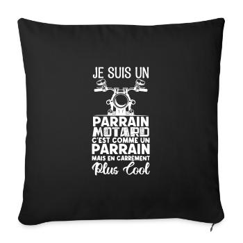 parrain motard Cadeau parrain motard super parrain - Housse de coussin décorative 45 x 45 cm - noir - Devant