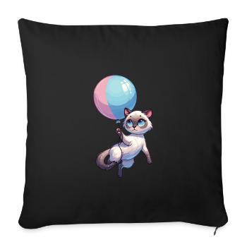 Katze mit Luftballon - Sofakissenbezug 45 x 45 cm - Schwarz - Vorne