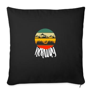 Scandinavie Montagnes Cerf Rétro Norvège Nature - Housse de coussin décorative 45 x 45 cm - noir - Devant