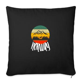 Norvège Montagnes Forêt Cerf Rétro Nature - Housse de coussin décorative 45 x 45 cm - noir - Devant