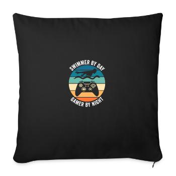 Nageur de jour Gamer de nuit Natation amusante - Housse de coussin décorative 45 x 45 cm - noir - Devant