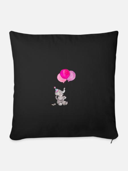 Elefant mit Ballons - Sofakissenbezug 45 x 45 cm - Schwarz