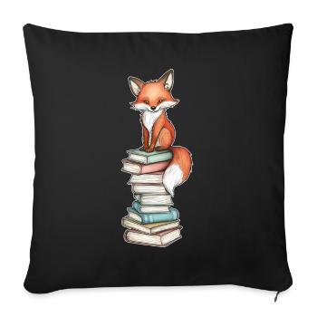 Fox on stack of books - Sofa pillowcase 17,3'' x 17,3'' (45 x 45 cm) - black - Front