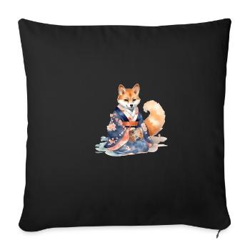 Japanese dog Shiba Inu in kimono - Sofa pillowcase 17,3'' x 17,3'' (45 x 45 cm) - black - Front