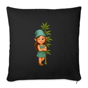 Zwergin mit Cannabispflanze - Sofakissenbezug 45 x 45 cm - Schwarz - Vorne