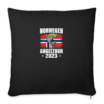 Norwegen Angeltour 2023 Angeltrip nach Norwegen - Sofakissenbezug 45 x 45 cm - Schwarz - Vorne