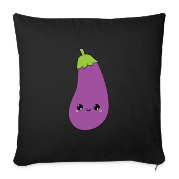 cute smiling eggplant, süße lächelnde aubergine - Sofakissenbezug 45 x 45 cm - Schwarz - Vorne