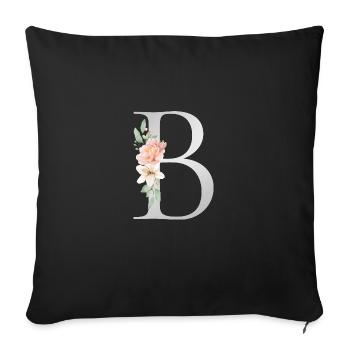 Monogramme personnalisable B Floral - Housse de coussin décorative 45 x 45 cm - noir - Devant