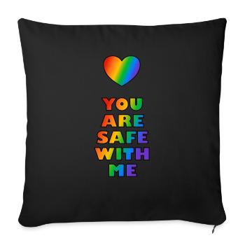 You Are Safe With Me Rainbow Heart LGBT Safe Space - Sofa pillowcase 17,3'' x 17,3'' (45 x 45 cm) - black - Front
