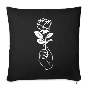 Une belle fleur de rose dans la main des roses - Housse de coussin décorative 45 x 45 cm - noir - Devant