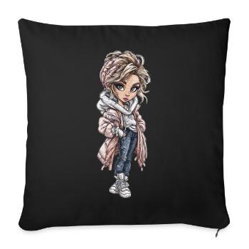 Manteau tricoté d’héroïne d’hiver - Housse de coussin décorative 45 x 45 cm - noir - Devant